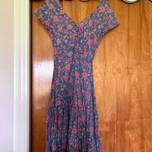 Trade Cloth Elegant Floral Midi Dress in Blue and Pink